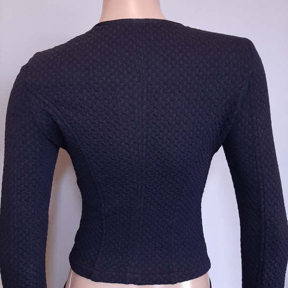 LA FEE MARABOUTEE Cropped Zip Front Blazer Jacket Fitted Collarless Textured - Picture 7 of 16